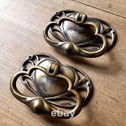 EXTRA LARGE Art Nouveau Drawer Pull Handles Antique Brass Victorian c. 1890s