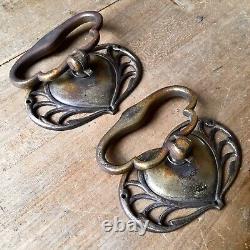 EXTRA LARGE Art Nouveau Drawer Pull Handles Antique Brass Victorian c. 1890s