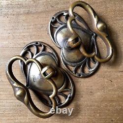 EXTRA LARGE Art Nouveau Drawer Pull Handles Antique Brass Victorian c. 1890s