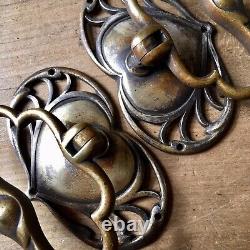 EXTRA LARGE Art Nouveau Drawer Pull Handles Antique Brass Victorian c. 1890s