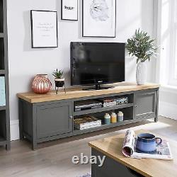 Extra Large 180cm Dark Grey Oak TV Stand 1 Drawer Television Cabinet Cable Tidy