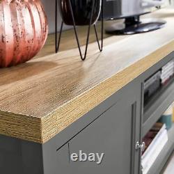 Extra Large 180cm Dark Grey Oak TV Stand 1 Drawer Television Cabinet Cable Tidy