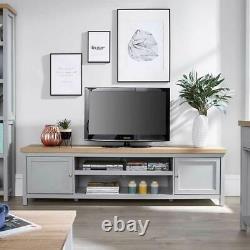 Extra Large 180cm Grey Oak TV Stand 1 Drawer Cabinet Television Unit Cable Tidy