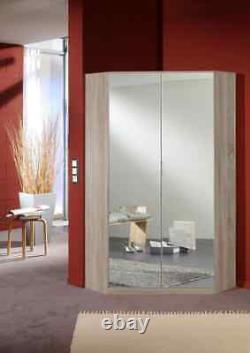 Extra Large Mirrored Doors & Oak Effect Corner Wardrobe Bedroom Furniture Set