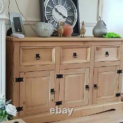 Extra Large Sideboard Cupboard Solid Wood Cabinet Buffet Waxed Solid Pine Rustic