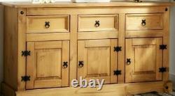 Extra Large Sideboard Cupboard Solid Wood Cabinet Buffet Waxed Solid Pine Rustic