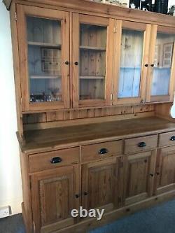 Farmhouse Pine Dresser 4 Glass Doors 4 Drawers 4 Cupboard Very Large