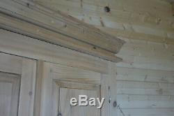 Farmhouse rustic large solid pine double door wardrobe with drawer