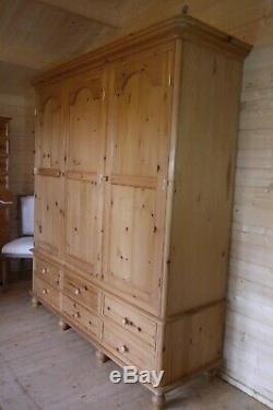 Farmhouse rustic solid wooden pine large triple 3 door wardrobe with drawers