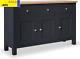 Farrow Black Large Sideboard Storage Cabinet with Oak Top Painted 3 Door Solid W