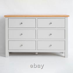 Farrow Grey Large Chest Of Drawers Painted Solid Wood 6 Wide Wooden Storage Oak