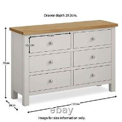 Farrow Grey Large Chest Of Drawers Painted Solid Wood 6 Wide Wooden Storage Oak