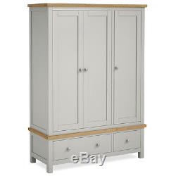 Farrow Grey Triple Wardrobe with 3 Doors 2 Drawers Large Painted Solid Wood Oak
