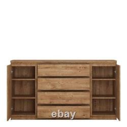 Fribo Large Wide 2 Door 4 Drawer Sideboard Buffet Unit In Golden Oak