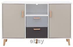 G Delta Trendy Large 2 Door 2 Drawer Sideboard White & Grey Multi Tone Storage