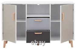 G Delta Trendy Large 2 Door 2 Drawer Sideboard White & Grey Multi Tone Storage