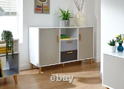 G Delta Trendy Large 2 Door 2 Drawer Sideboard White & Grey Multi Tone Storage