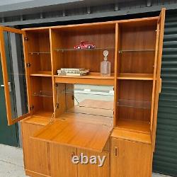 G Plan Mid Century Teak Large Wall Unit with Bar and Lighting Display Cabinet