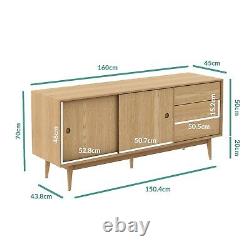 GRADE A2 Solid Oak Sideboard with Sliding Doors & Drawers Scandi Briana