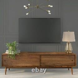 GRADE A2 Solid Walnut TV Unit with Sliding Doors & Drawers Briana