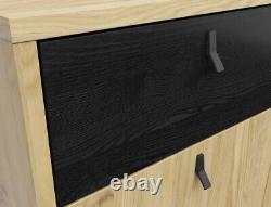 Glass Display Sideboard Large Drawers Shelves LEDs Ash / Black Oak Effect Rodes