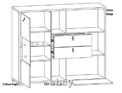 Glass Display Sideboard Large Drawers Shelves LEDs Ash / Black Oak Effect Rodes