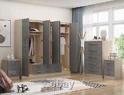 Gloss GREY Large Wardrobe 5 Door 6 Drawers & Mirrors Chest Of Drawers 2