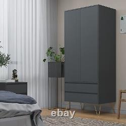 Grey 2 Door Wardrobe With 2 Drawers Hanging Rail Bedroom Furniture Storage