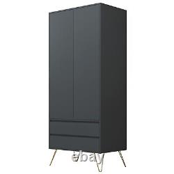 Grey 2 Door Wardrobe With 2 Drawers Hanging Rail Bedroom Furniture Storage