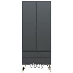 Grey 2 Door Wardrobe With 2 Drawers Hanging Rail Bedroom Furniture Storage