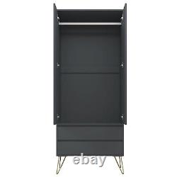 Grey 2 Door Wardrobe With 2 Drawers Hanging Rail Bedroom Furniture Storage