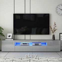 Grey 200CM TV Stand Unit Cabinet High Gloss 3 Large Drawers Doors LED Light