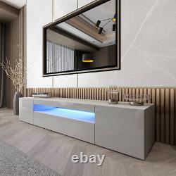 Grey 200CM TV Stand Unit Cabinet High Gloss 3 Large Drawers Doors LED Light