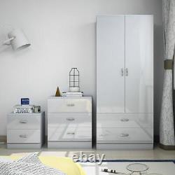 Grey Gloss Wardrobe 2 Door 2 Drawer Combination Bedroom Wardrobe Matt Grey Frame