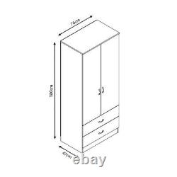 Grey Gloss Wardrobe 2 Door 2 Drawer Combination Bedroom Wardrobe Matt Grey Frame