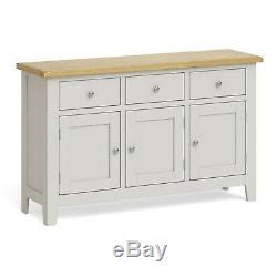 Grey Large Sideboard 3 Door 3 Drawer Wooden Oak Top Cabinet Country Style Lundy