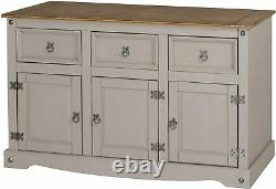 Grey Large Sideboard Cupboard Display 3 Doors & Drawers Cabinet Kitchen Hallway