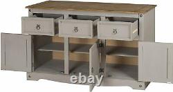 Grey Large Sideboard Cupboard Display 3 Doors & Drawers Cabinet Kitchen Hallway