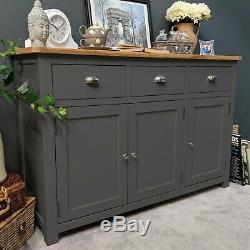 Grey Oak Large Sideboard Dark Painted 3 Door 3 Drawer Cupboard New / Porton