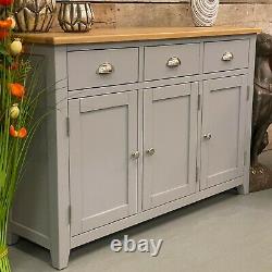 Grey Painted Large Sideboard 3 Drawer 3 Door Storage Cupboard Buffet / Lynton