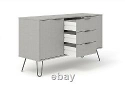 Grey Retro Large 2 Door 3 Drawer Sideboard Cupboard Cabinet Metal Hairpin Legs