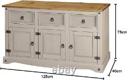 Grey Sideboard 3 Door 3 Drawer Cupboard Large Solid Mexican Pine Wooden Cabinet