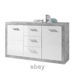 Greystone Concrete Grey and White Gloss Large 3 Drawer / 2 Door Sideboard