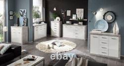 Greystone Concrete Grey and White Gloss Large 3 Drawer / 2 Door Sideboard