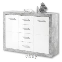 Greystone Concrete Grey and White Gloss Large 4 Drawer / 2 Door Sideboard Unit