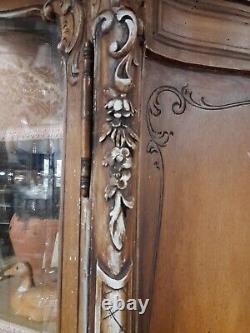 HUGE V. Large Antique 19th C. French Armoire Display Cabinet Hand Carved Wood