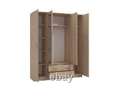 Hana Oak Effect 4 Door 2 Drawer Large Wardrobe with Mirrors Bedroom Furniture