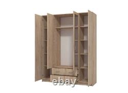 Hana Oak Effect 4 Door 2 Drawer Large Wardrobe with Mirrors Bedroom Furniture