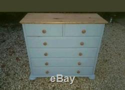 Hand Painted 2 Over 4 Large Solid Pine Chest Of Drawers In Colour Of Gray Door