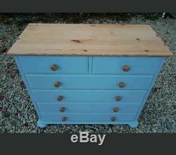 Hand Painted 2 Over 4 Large Solid Pine Chest Of Drawers In Colour Of Gray Door